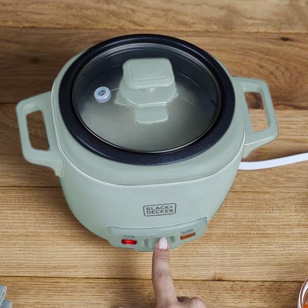 BLACK+DECKER 3-Cup Rice Cooker with Ceramic Pot, Surf Spray
