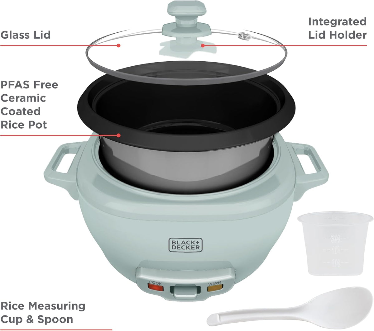 BLACK+DECKER 3-Cup Rice Cooker with Ceramic Pot, Surf Spray