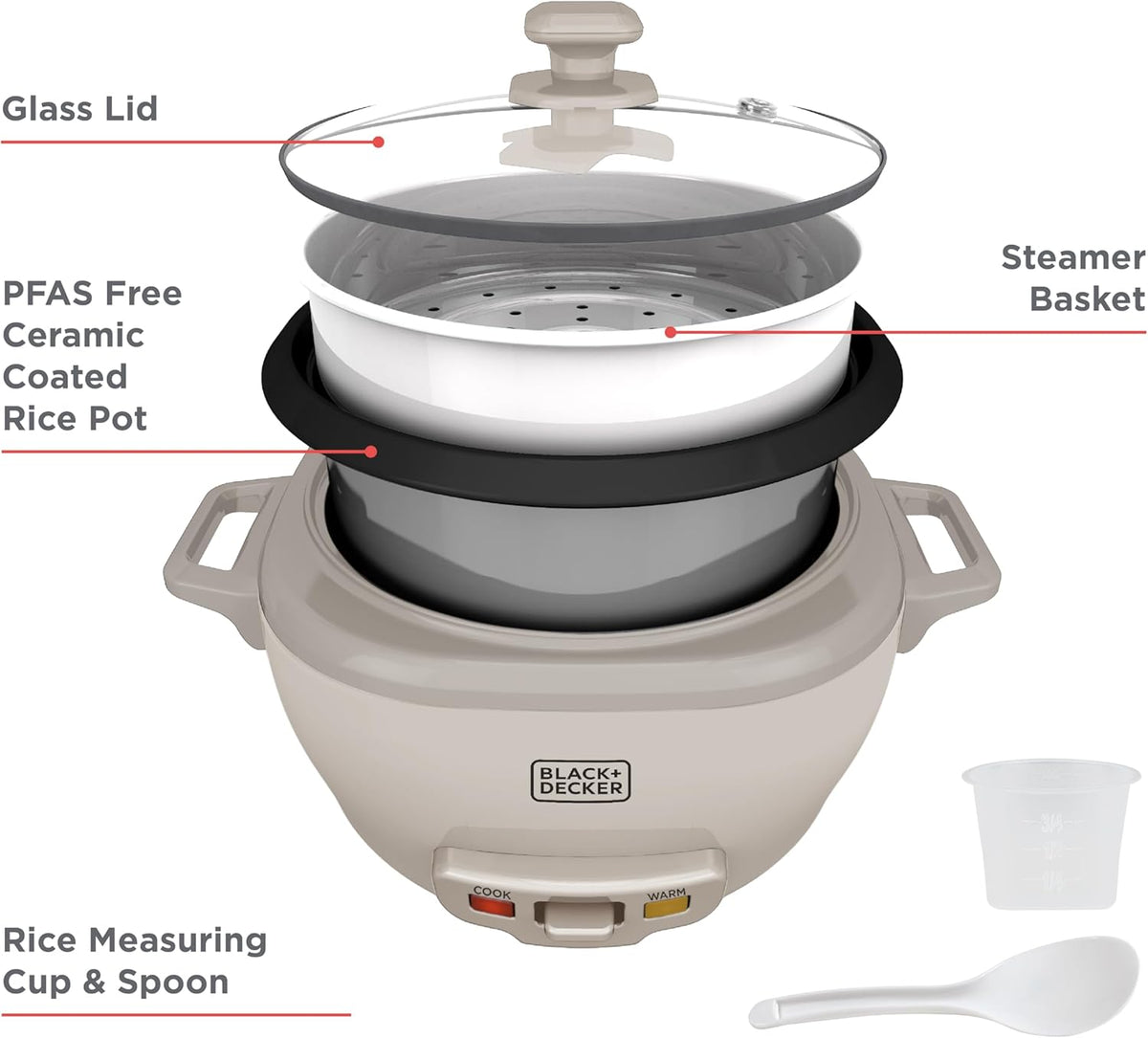 BLACK+DECKER 6-Cup Rice Cooker with Steaming Basket