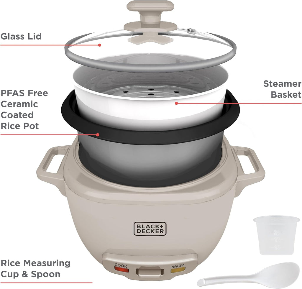 BLACK+DECKER 3-Cup Rice Cooker with Ceramic Nonstick Pot