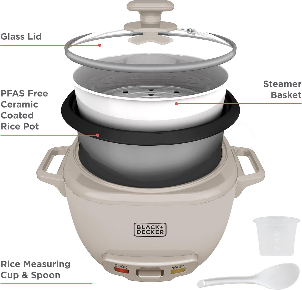 BLACK+DECKER 3-Cup Rice Cooker with Ceramic Nonstick Pot