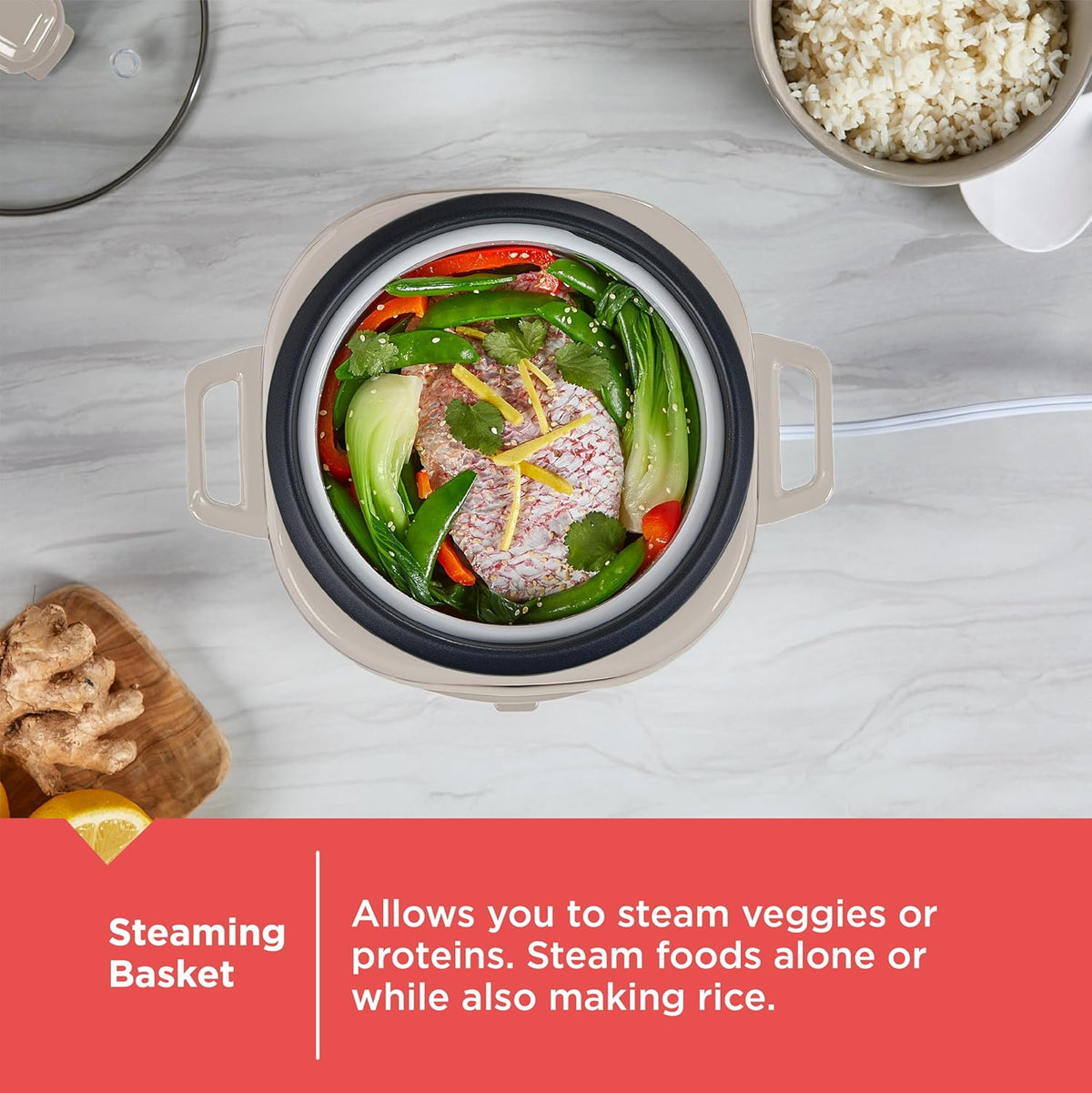 BLACK+DECKER 6-Cup Rice Cooker with Steaming Basket