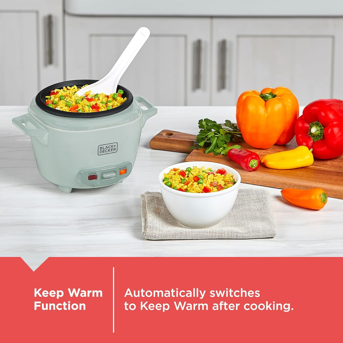 BLACK+DECKER 3-Cup Rice Cooker with Ceramic Pot, Surf Spray