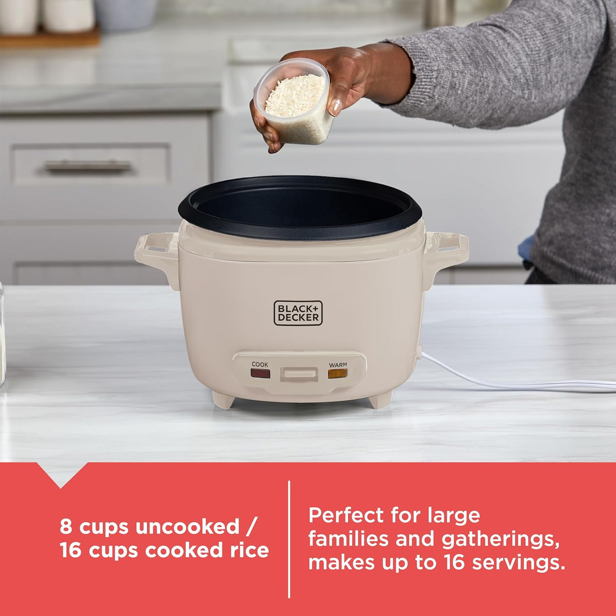 BLACK+DECKER 3-Cup Rice Cooker with Ceramic Nonstick Pot