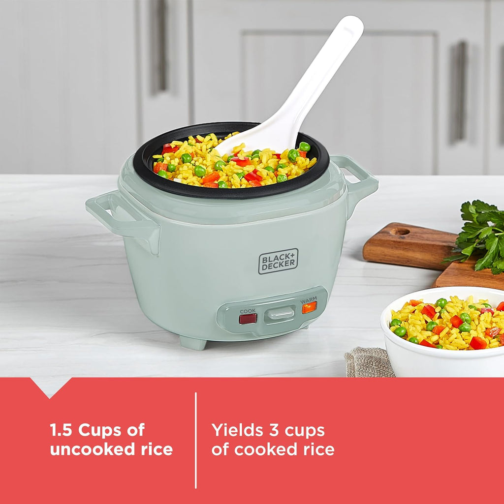 BLACK+DECKER 3-Cup Rice Cooker with Ceramic Pot, Surf Spray