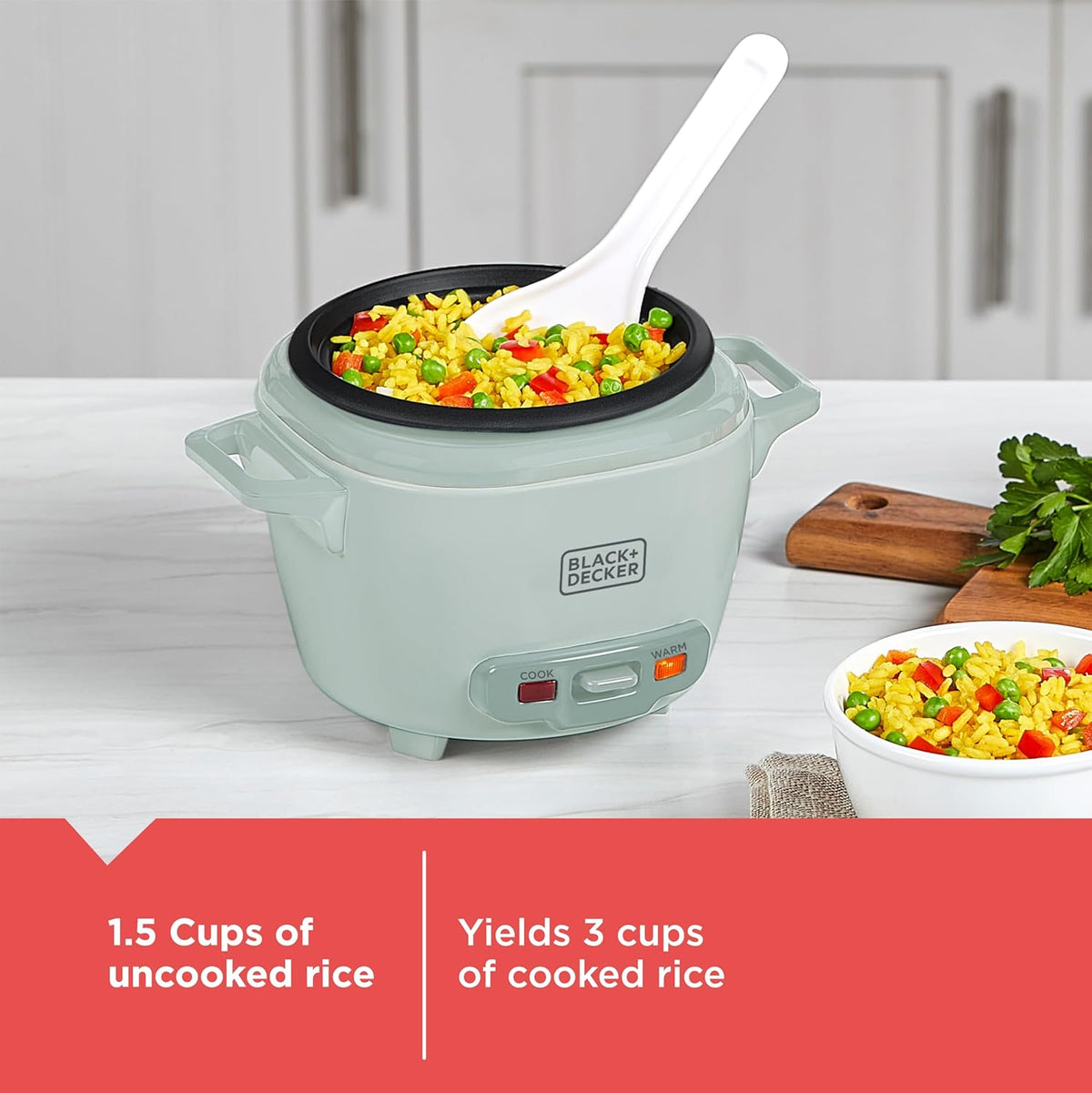 BLACK+DECKER 3-Cup Rice Cooker with Ceramic Pot, Surf Spray