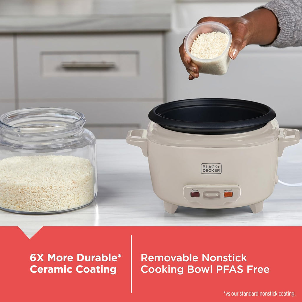 BLACK+DECKER 6-Cup Rice Cooker with Steaming Basket
