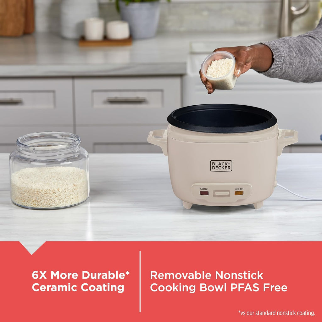 BLACK+DECKER 3-Cup Rice Cooker with Ceramic Nonstick Pot