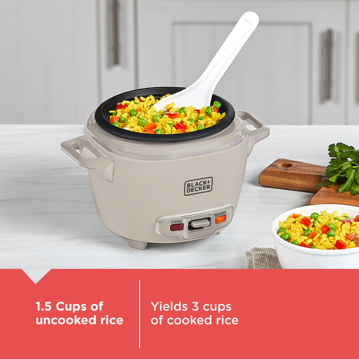BLACK+DECKER 3-Cup Rice Cooker with Ceramic Nonstick Pot