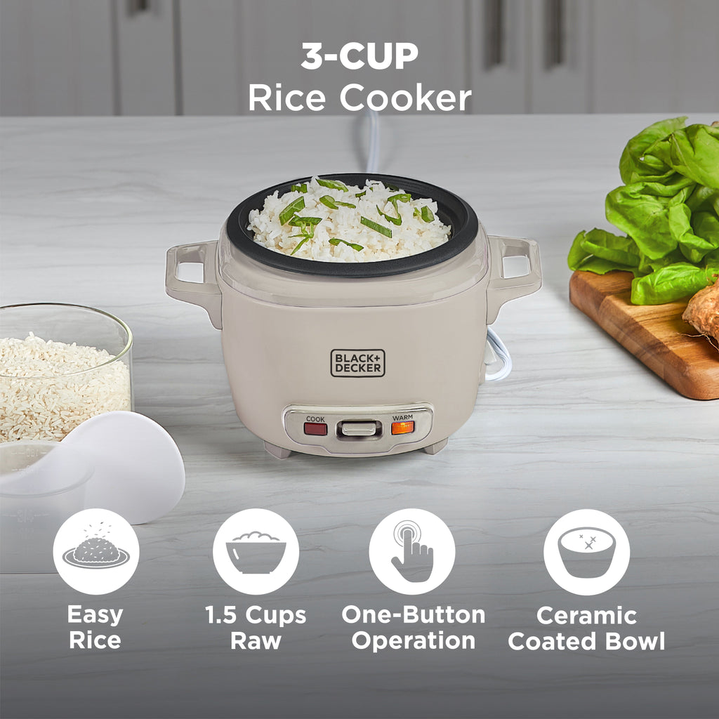 BLACK+DECKER 3-Cup Rice Cooker with Ceramic Nonstick Pot