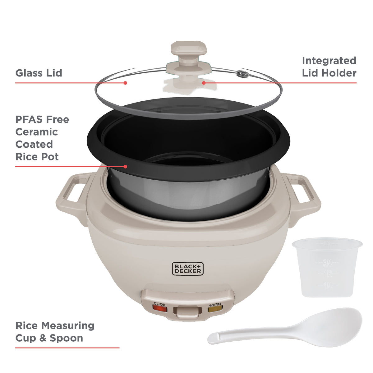 BLACK+DECKER 3-Cup Rice Cooker with Ceramic Nonstick Pot