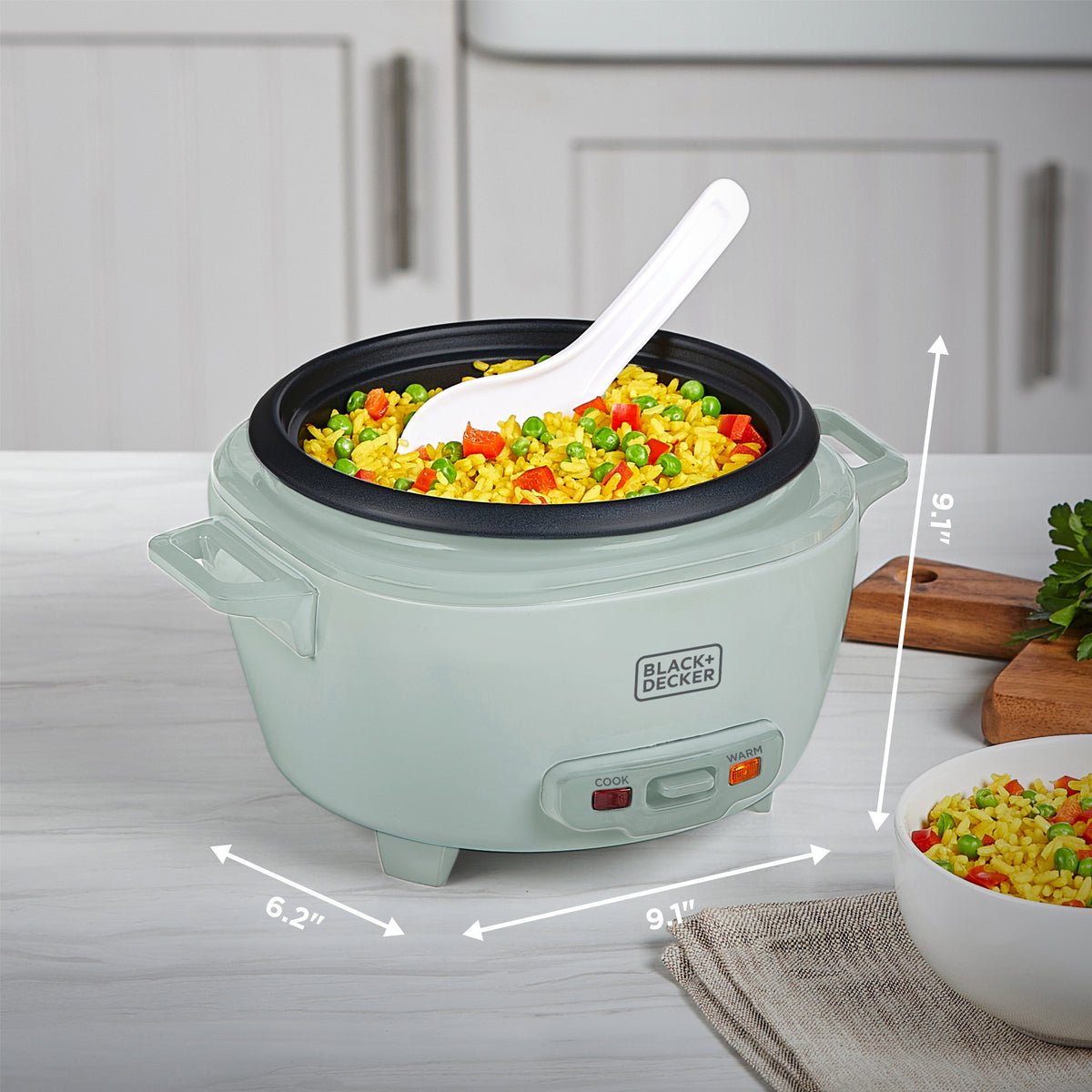 BLACK+DECKER 6-Cup Rice Cooker with Steaming Basket, Surf Spray
