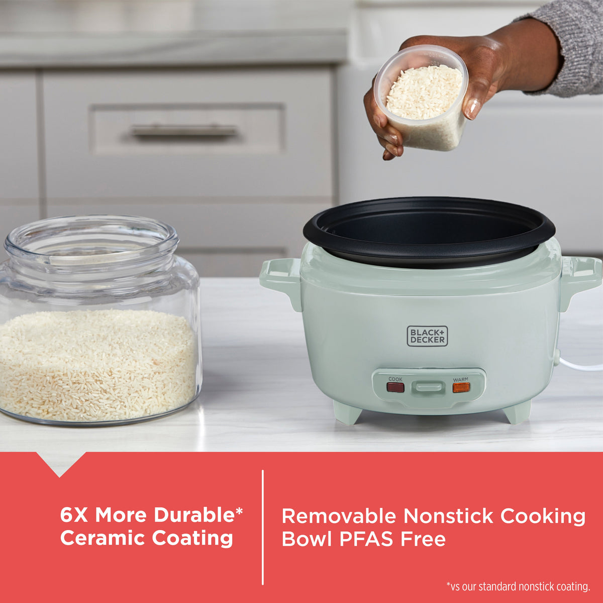 BLACK+DECKER 6-Cup Rice Cooker with Steaming Basket, Surf Spray