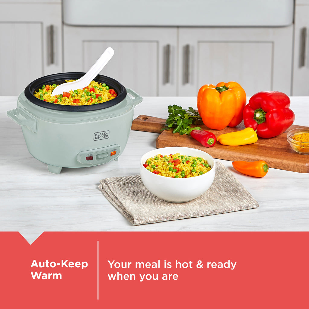 BLACK+DECKER 6-Cup Rice Cooker with Steaming Basket, Surf Spray