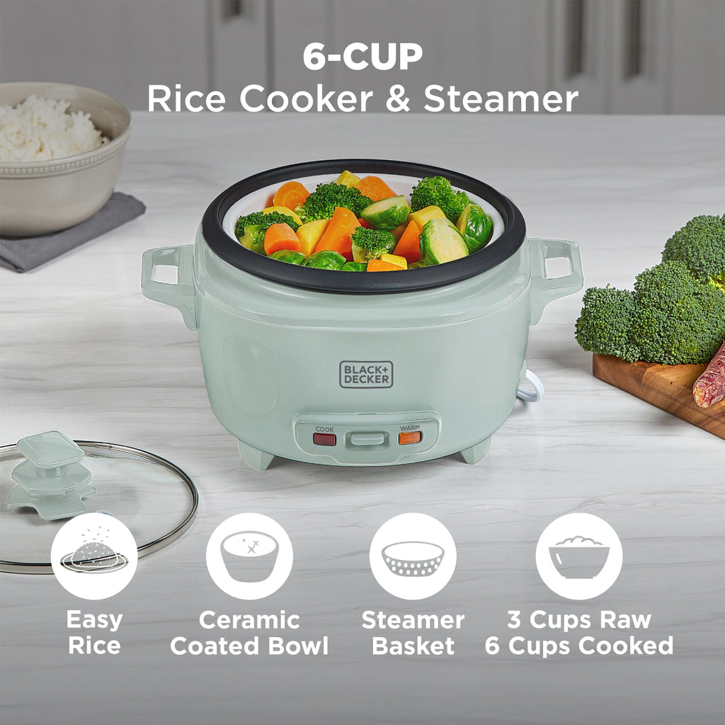 BLACK+DECKER 6-Cup Rice Cooker with Steaming Basket, Surf Spray