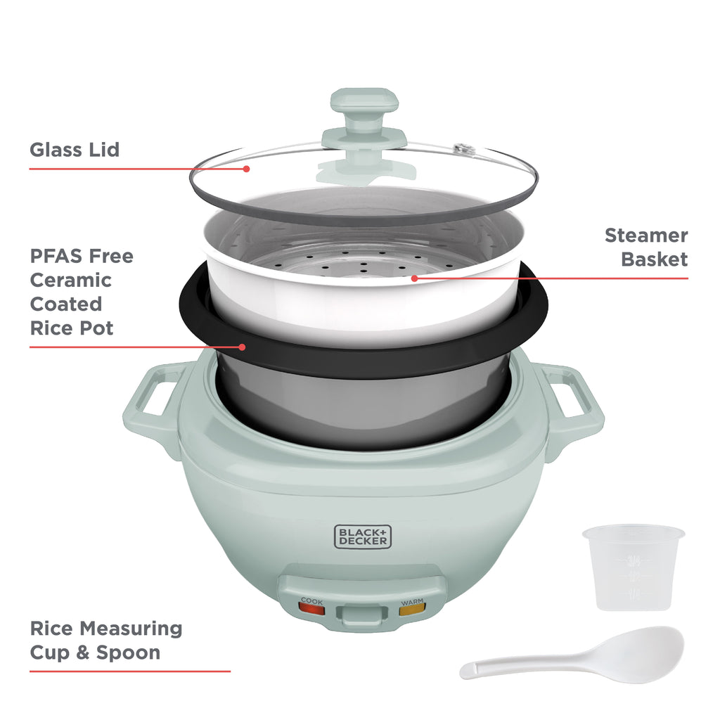 BLACK+DECKER 6-Cup Rice Cooker with Steaming Basket, Surf Spray