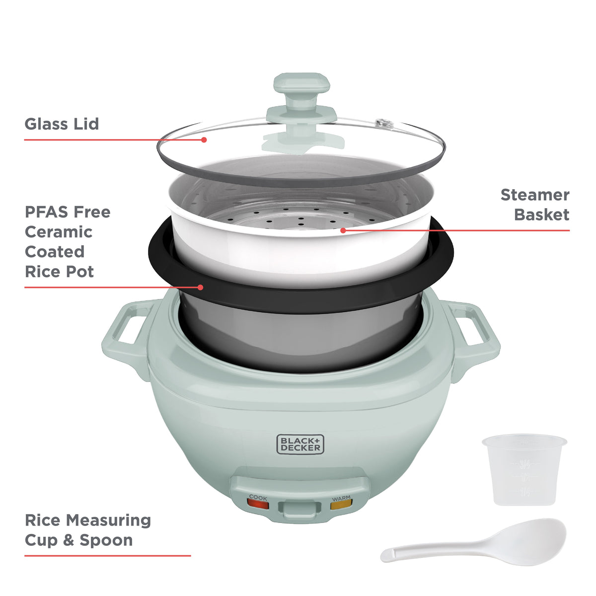 BLACK+DECKER 6-Cup Rice Cooker with Steaming Basket, Surf Spray