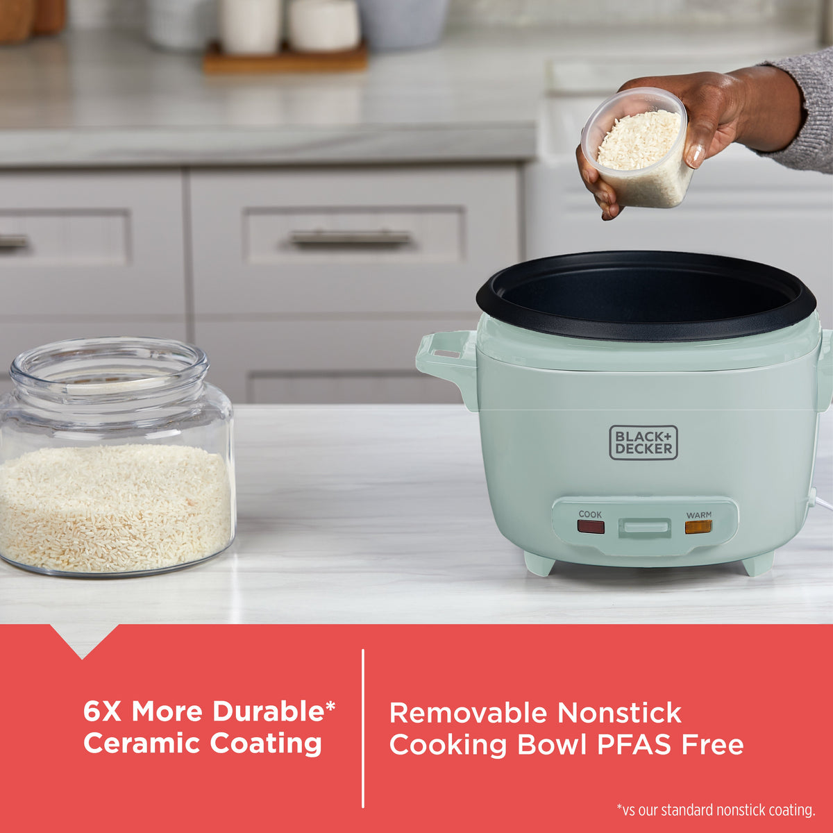 BLACK+DECKER 16-Cup Rice Cooker with Steaming Basket, Surf Spray