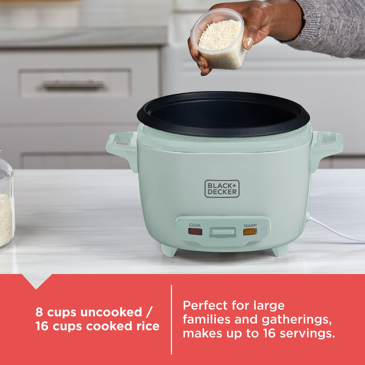 BLACK+DECKER 16-Cup Rice Cooker with Steaming Basket, Surf Spray
