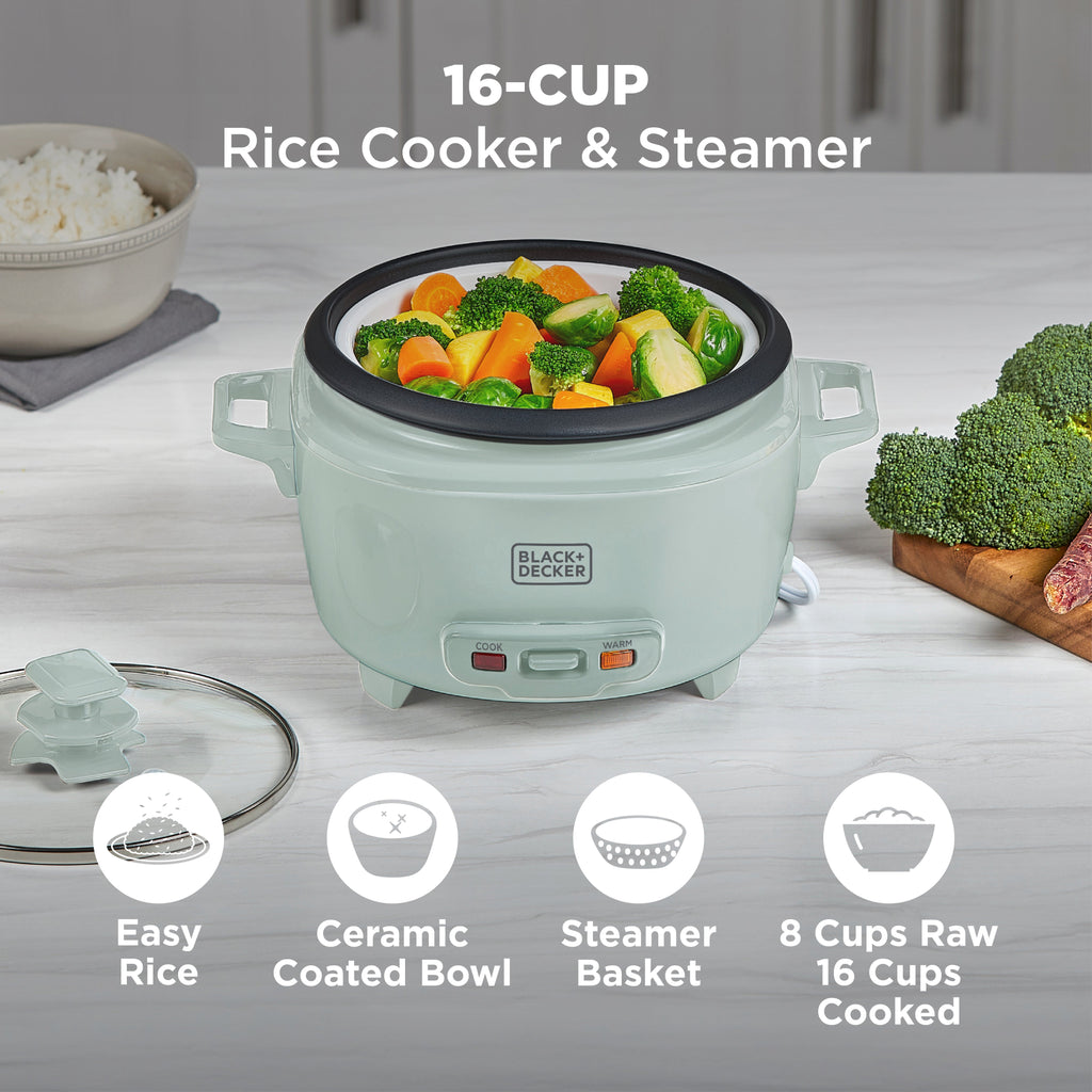 BLACK+DECKER 16-Cup Rice Cooker with Steaming Basket, Surf Spray