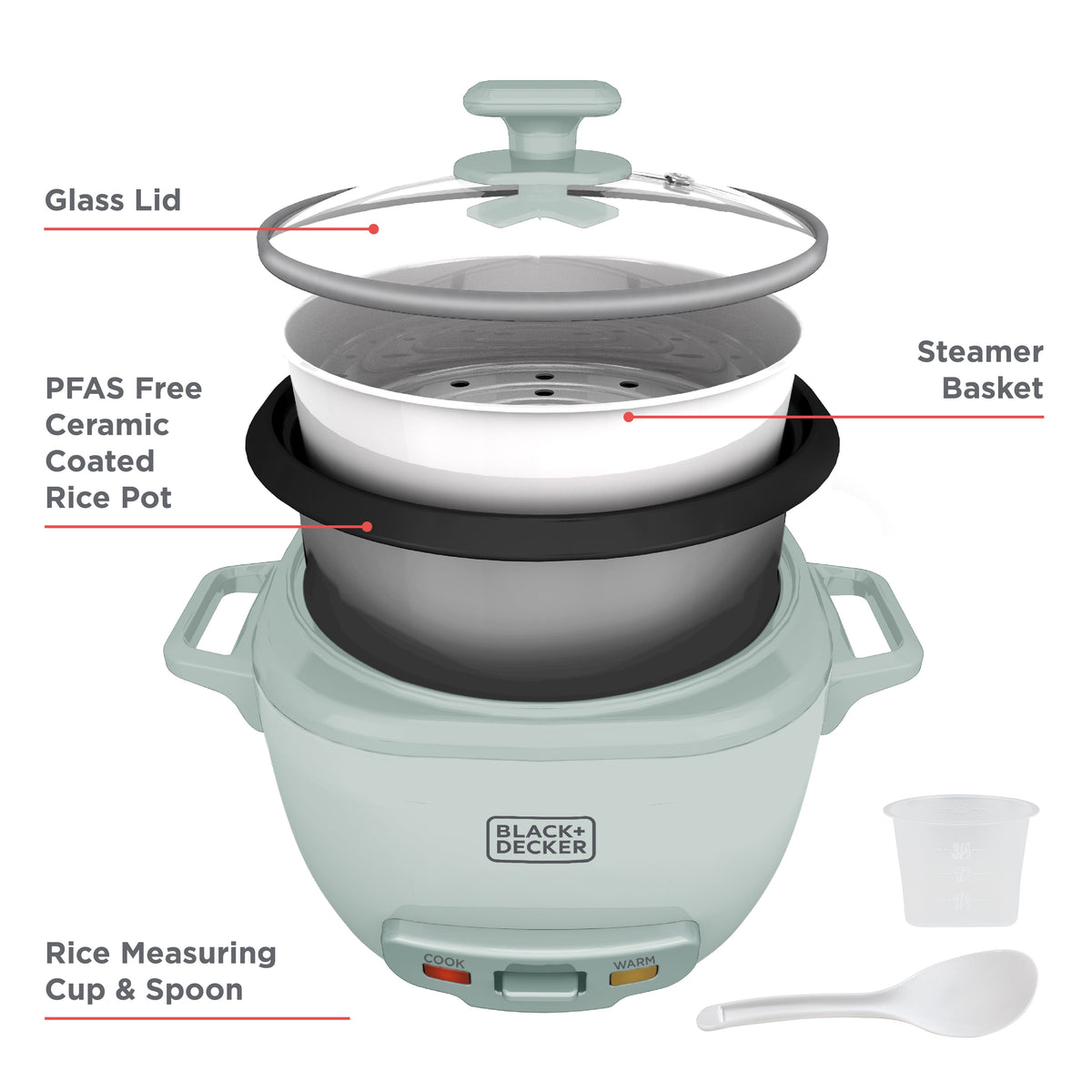 BLACK+DECKER 16-Cup Rice Cooker with Steaming Basket, Surf Spray