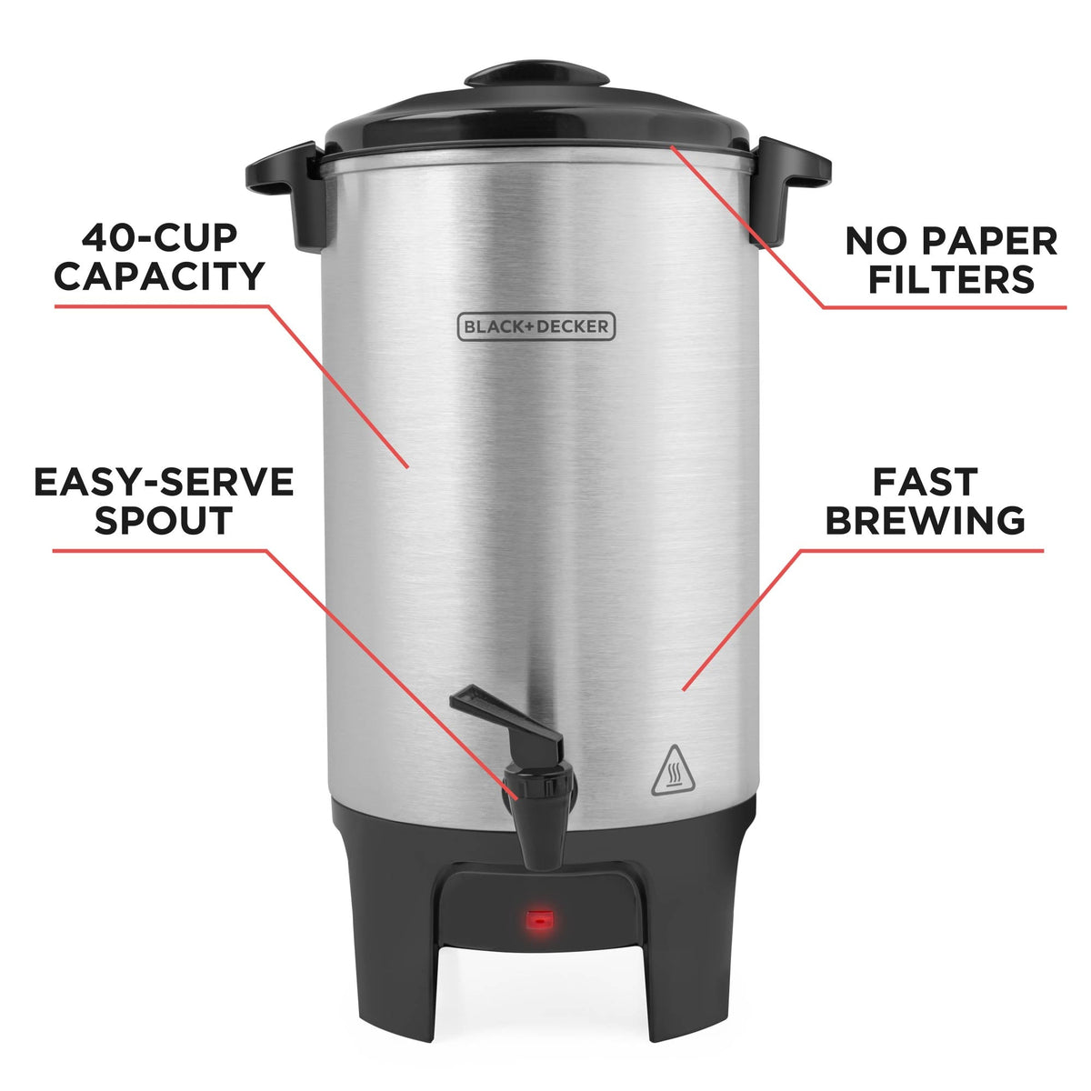 BLACK+DECKER 40-Cup Coffee Urn, Fast Brew with Drip-Free Spigot, Black