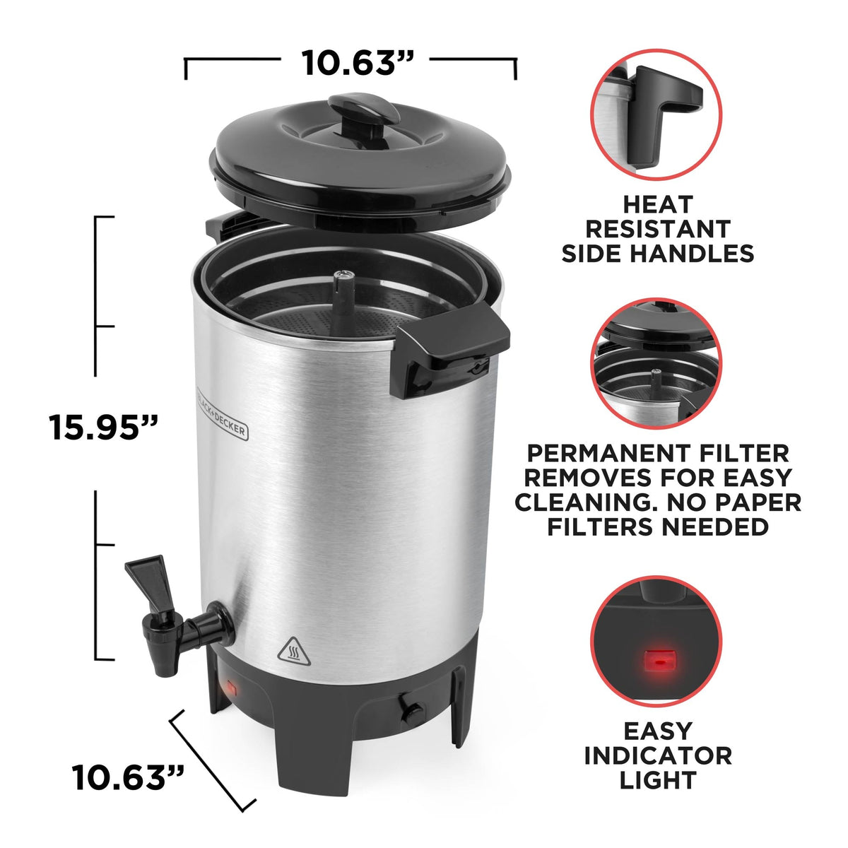 BLACK+DECKER 40-Cup Coffee Urn, Fast Brew with Drip-Free Spigot, Black