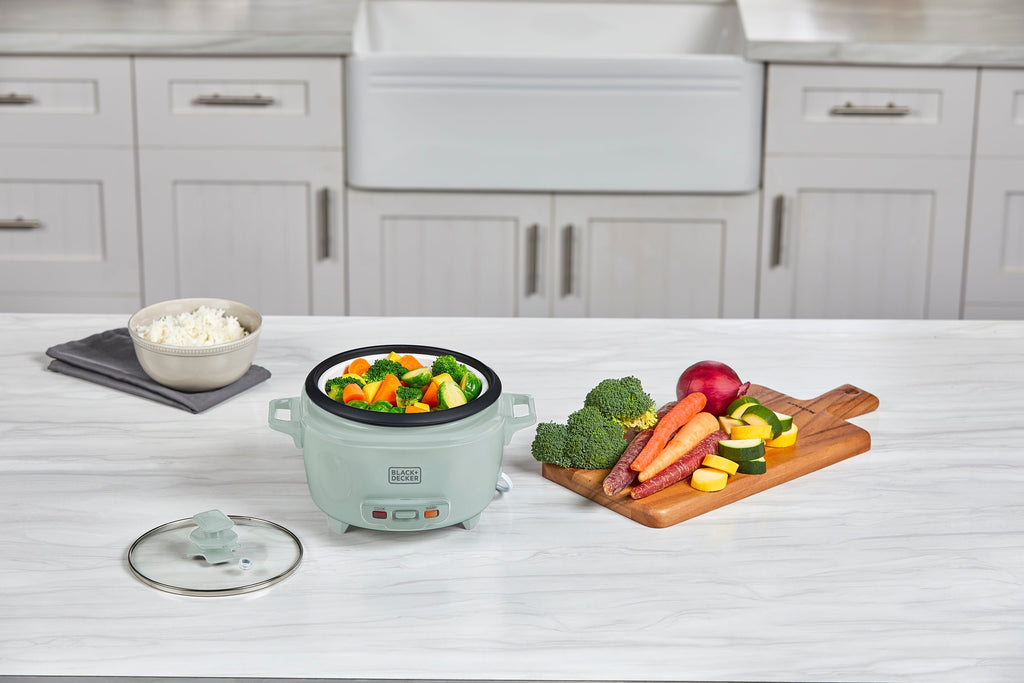 BLACK+DECKER 6-Cup Rice Cooker with Steaming Basket, Surf Spray