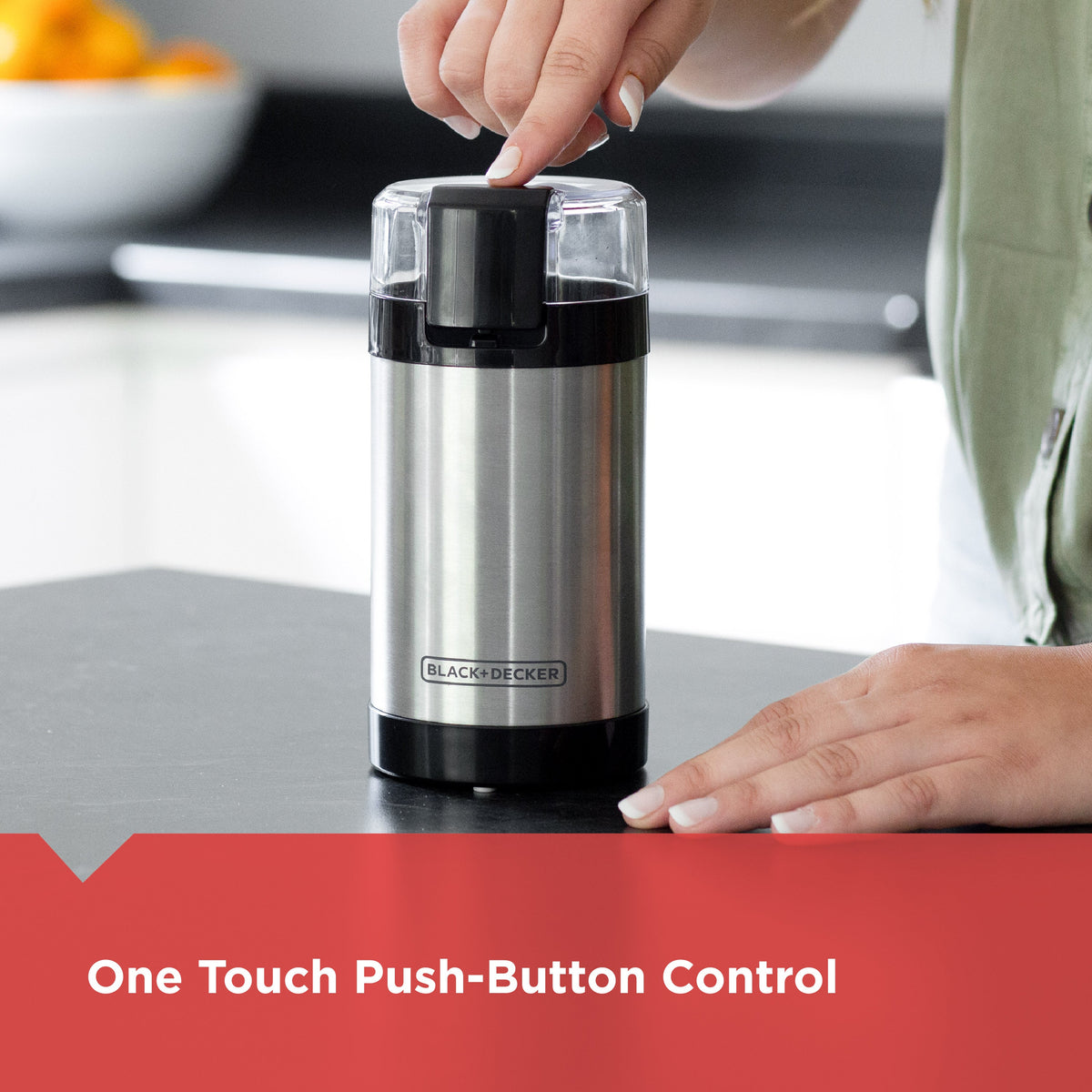 One Touch Coffee Grinder - Push-Button Control - Stainless Steel